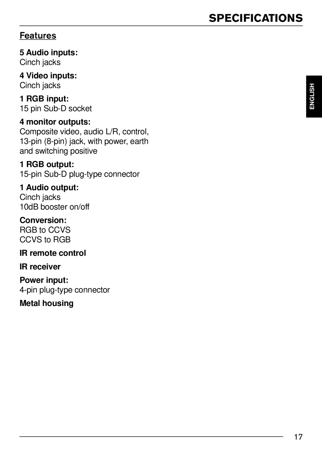 Blaupunkt IVSC-5502 installation instructions Features, Monitor outputs 