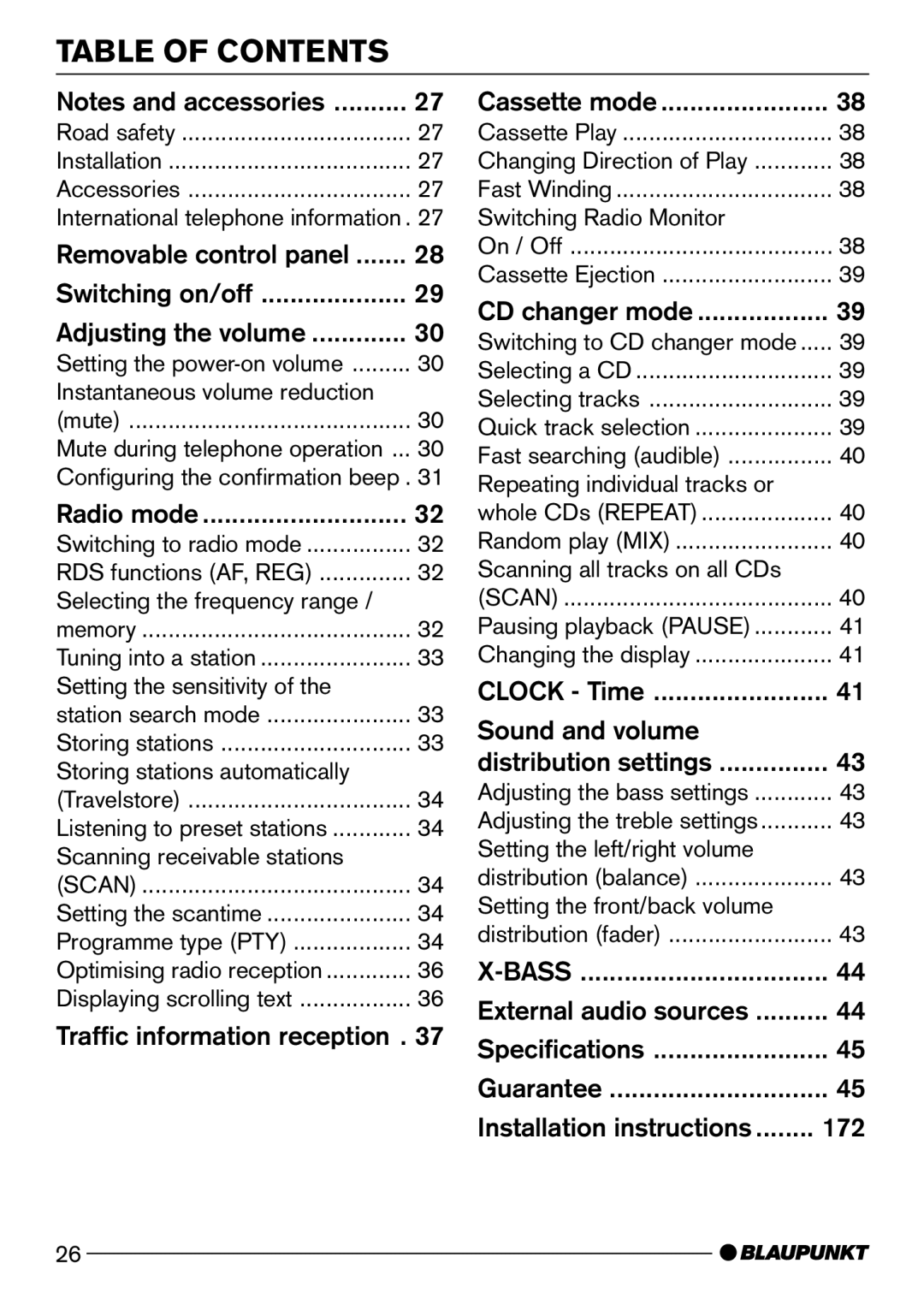 Blaupunkt Boston C31, Madison DJ31, Dresden C31, Dublin C31, Cleveland DJ31 operating instructions Table of Contents 