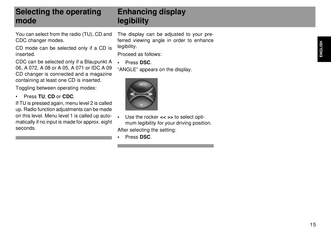 Blaupunkt Mnchen RDM 169 operating instructions Selecting the operating Enhancing display Mode Legibility 