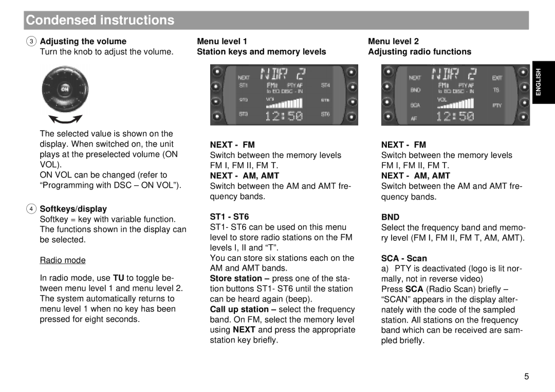 Blaupunkt Mnchen RDM 169 operating instructions Condensed instructions, Next FM, Next AM, AMT, Bnd 