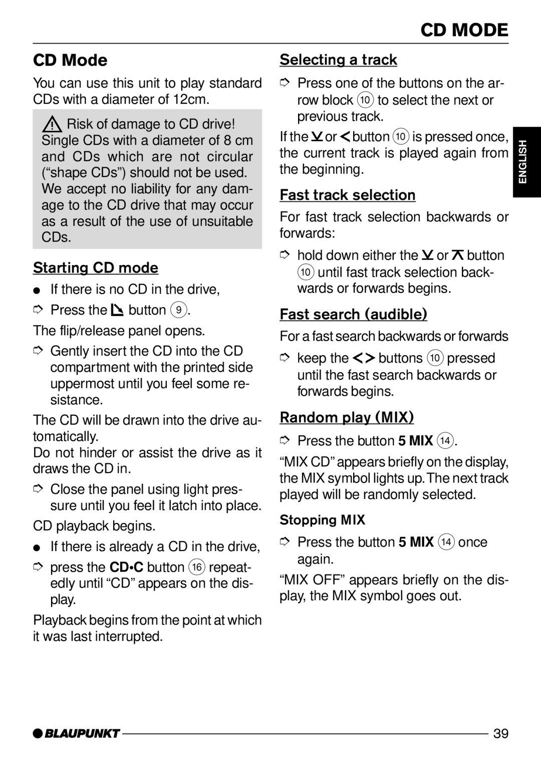 Blaupunkt Modena CD51, Mnchen CD51 operating instructions CD Mode 