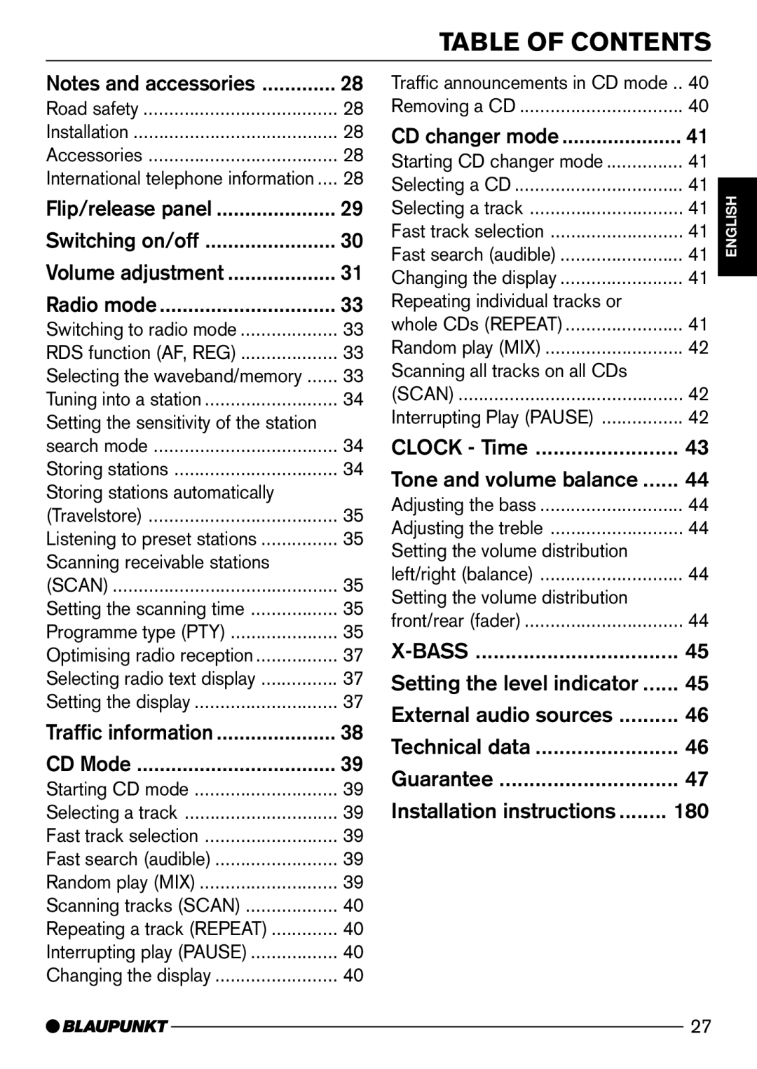 Blaupunkt Modena CD51, Mnchen CD51 operating instructions Table of Contents 