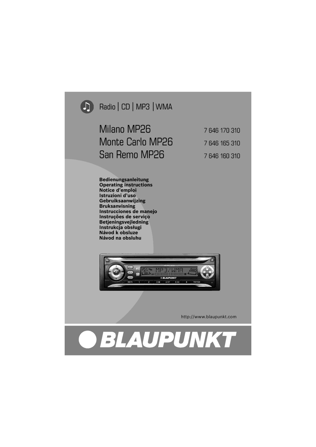 Blaupunkt operating instructions Milano MP26 Monte Carlo MP26 San Remo MP26 