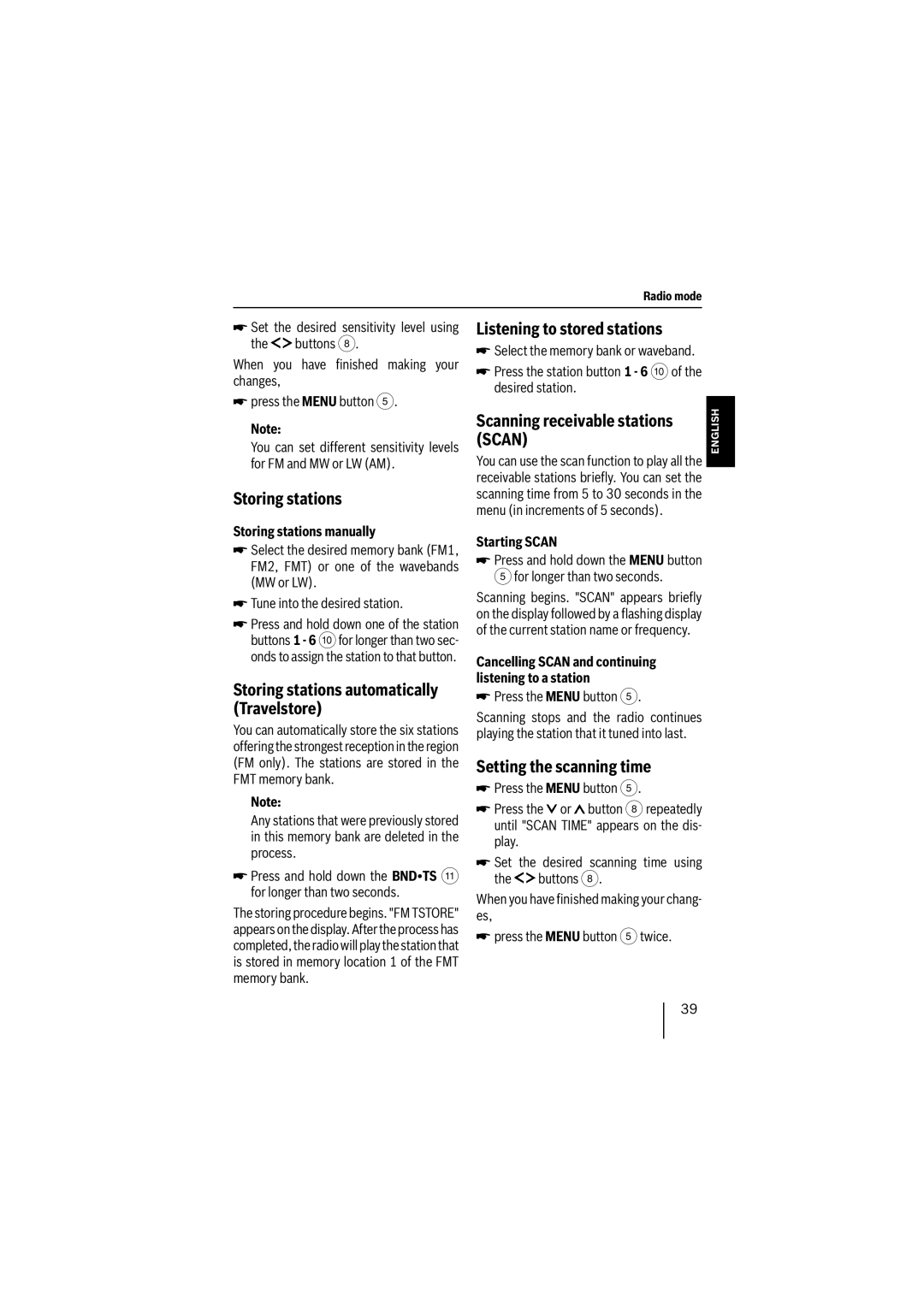 Blaupunkt MP26 operating instructions Listening to stored stations, Storing stations, Scanning receivable stations Scan 