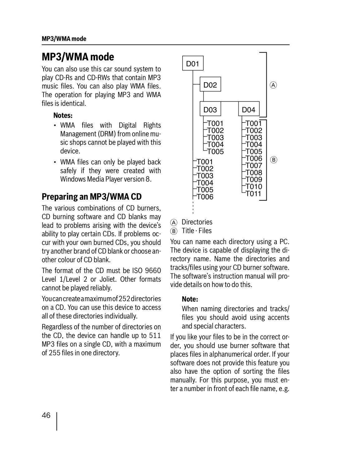 Blaupunkt MP27 operating instructions MP3/WMA mode, Preparing an MP3/WMA CD 