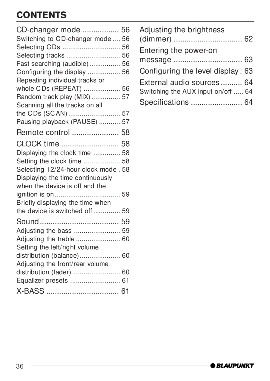 Blaupunkt MP35 operating instructions Adjusting the brightness 