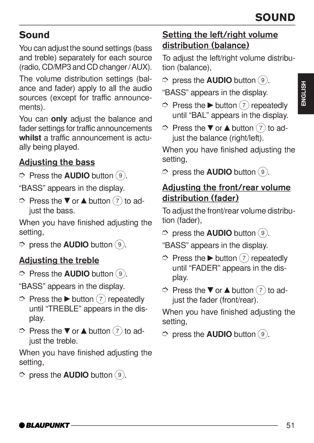 Blaupunkt MP35 operating instructions Sound 