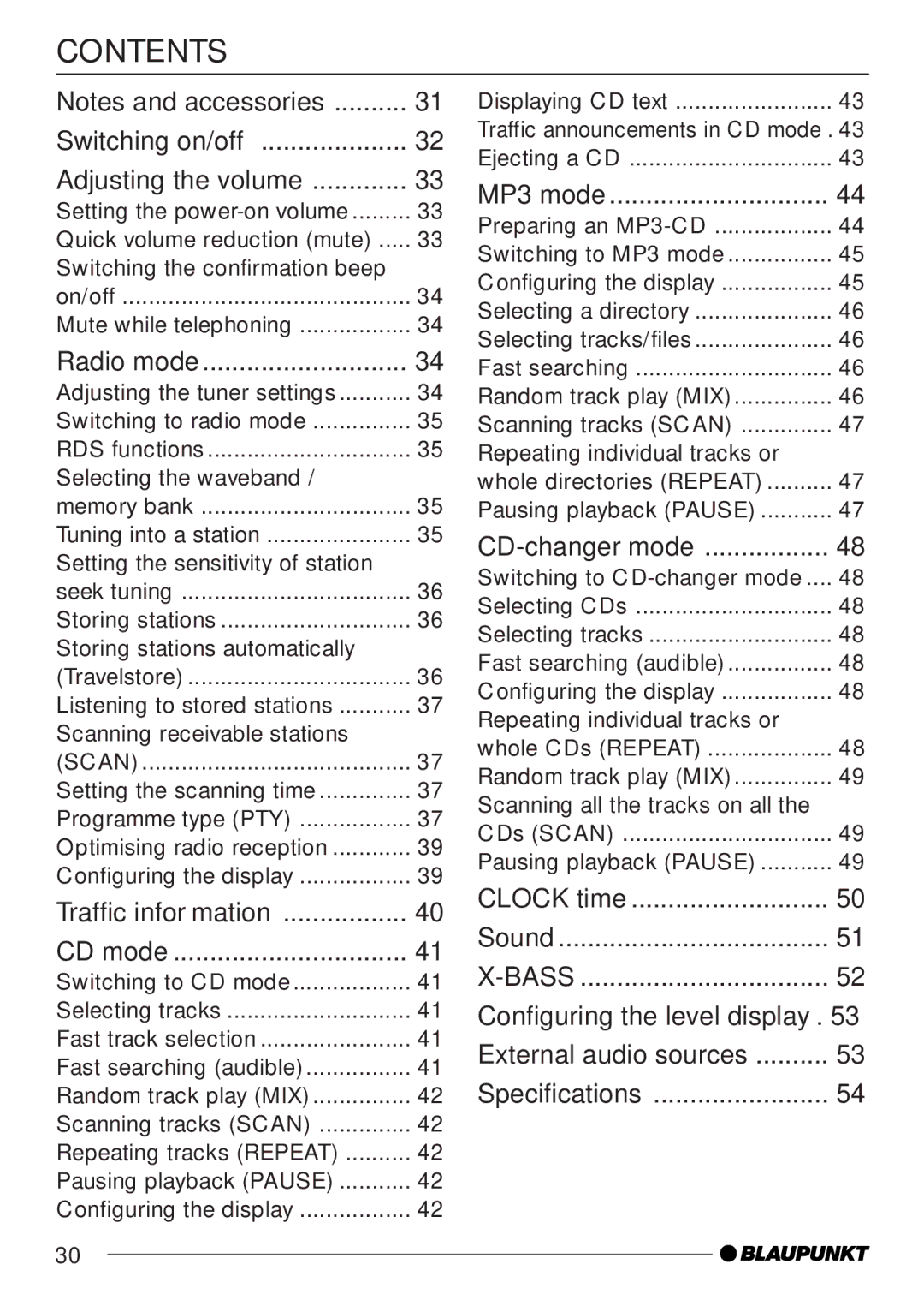 Blaupunkt MP35 operating instructions Contents 