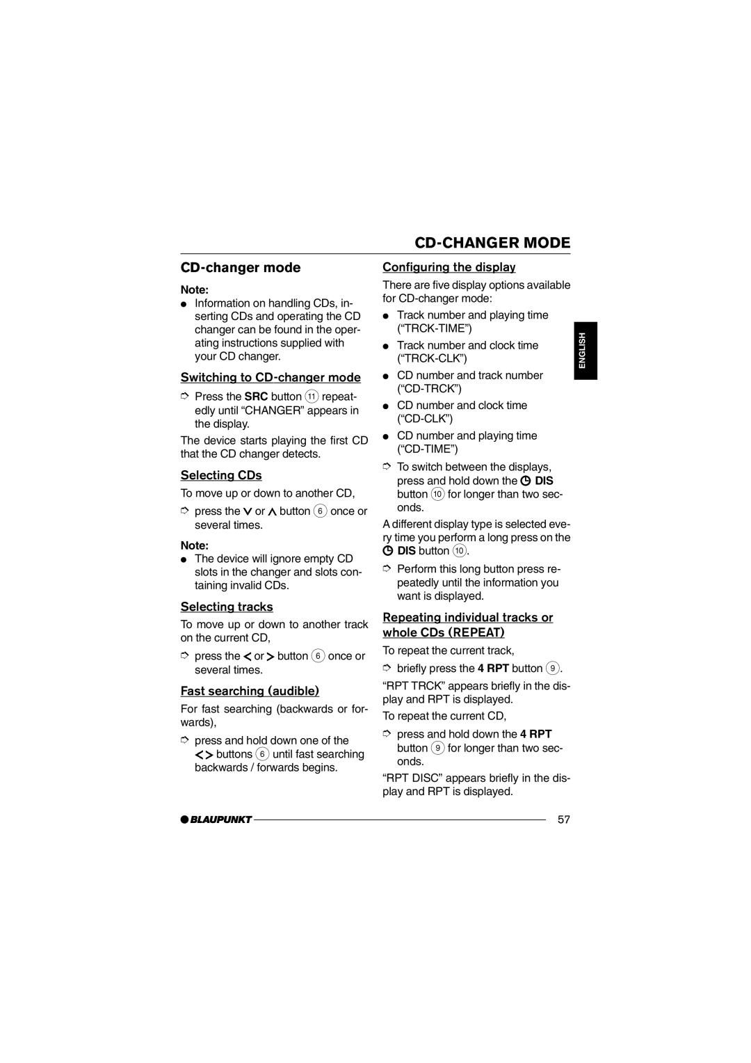 Blaupunkt MP35 operating instructions CD-CHANGER Mode, Switching to CD-changer mode, Selecting CDs 