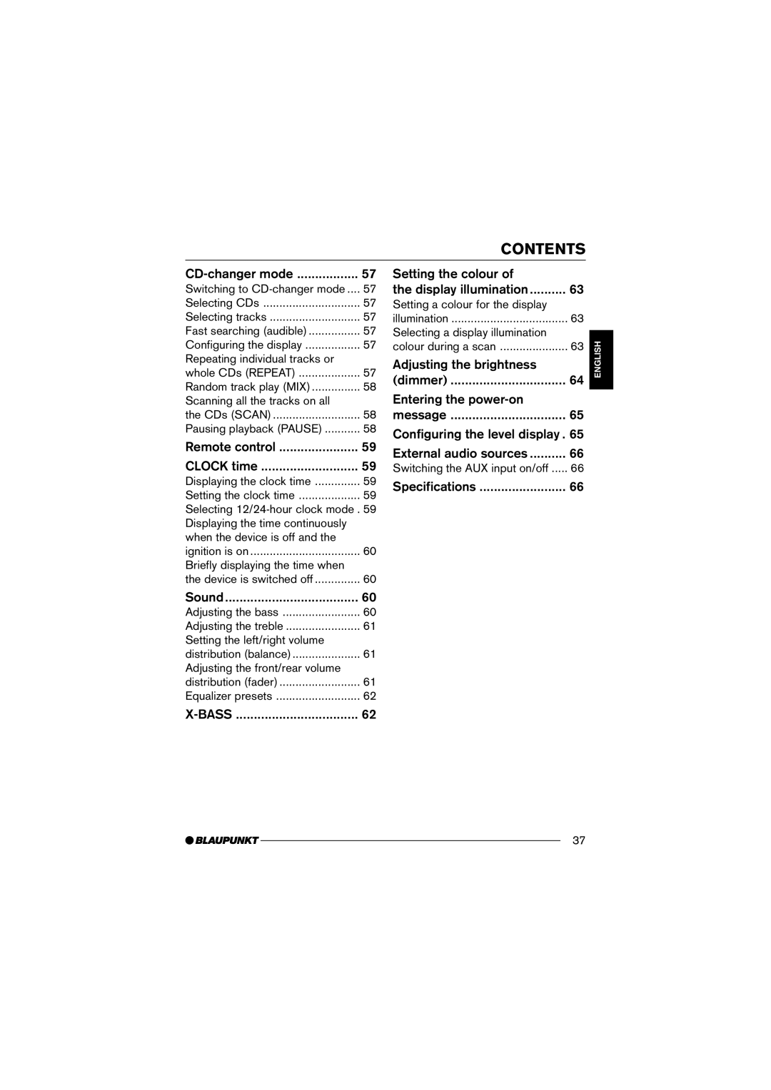 Blaupunkt MP35 operating instructions Adjusting the brightness 