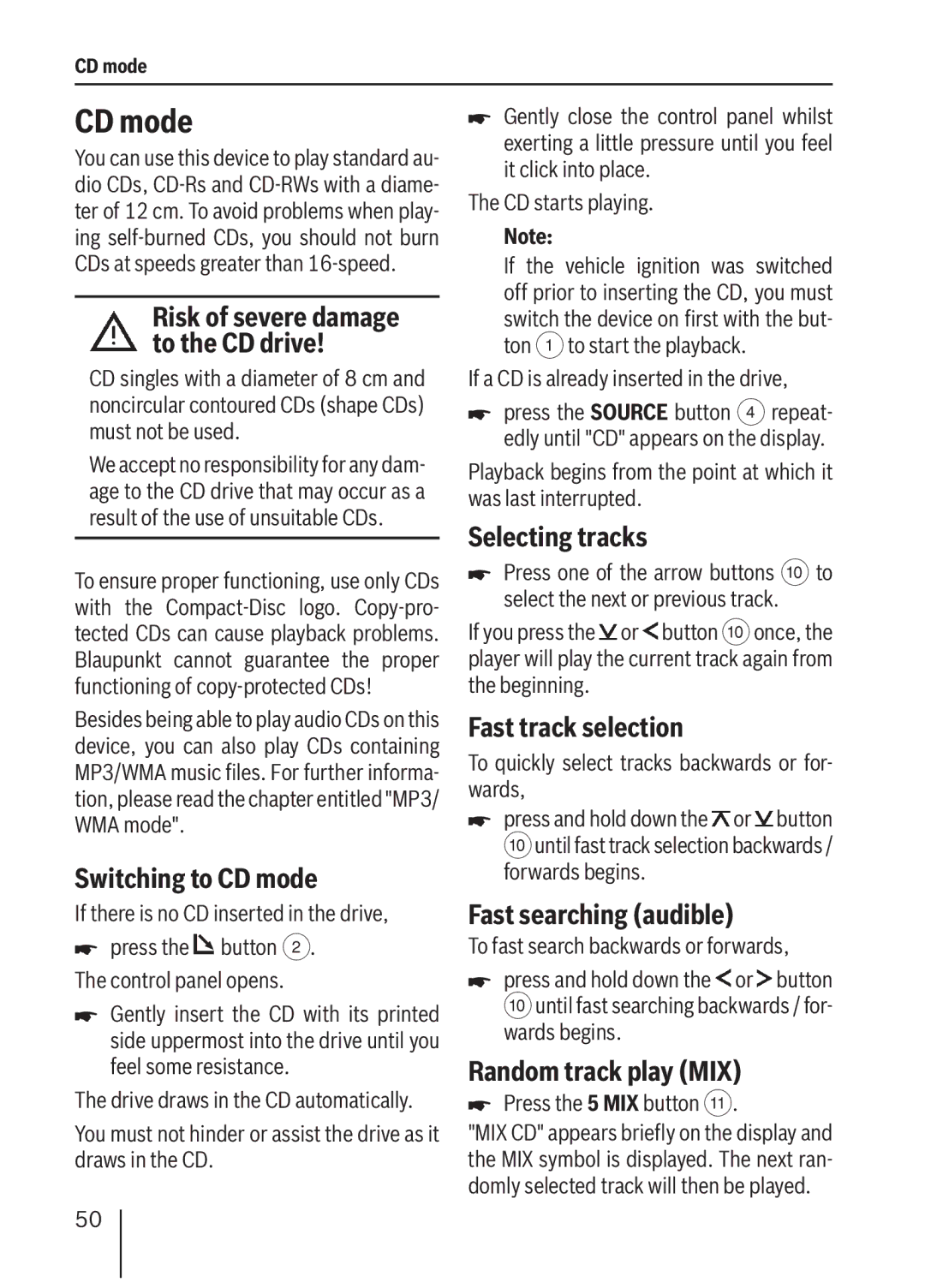 Blaupunkt MP36 operating instructions CD mode 