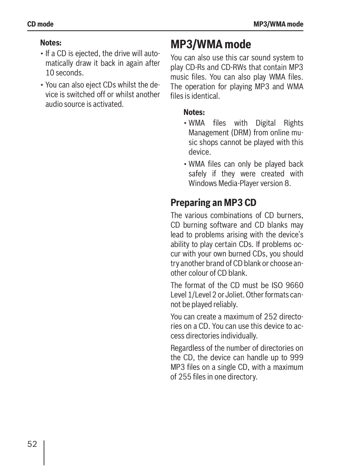 Blaupunkt MP36 operating instructions MP3/WMA mode, Preparing an MP3 CD 