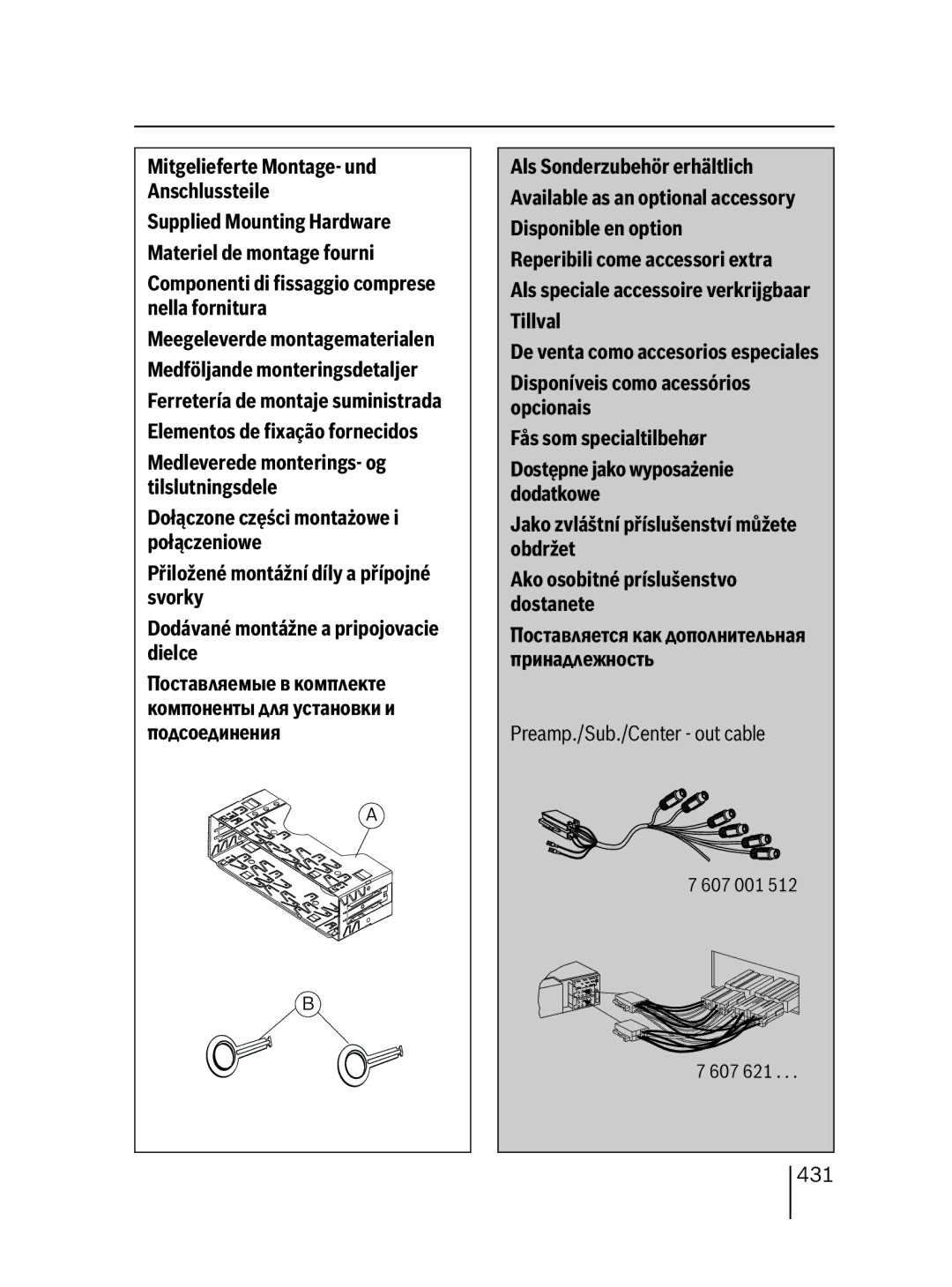 Blaupunkt MP38 Mitgelieferte Montage- und, Anschlussteile, Supplied Mounting Hardware, Materiel de montage fourni, Svorky 