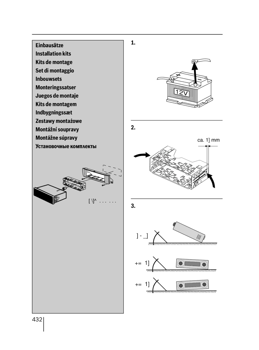 Blaupunkt MP38 Einbausätze, Installation kits, Kits de montage, Set di montaggio, Inbouwsets, Monteringssatser, 432 