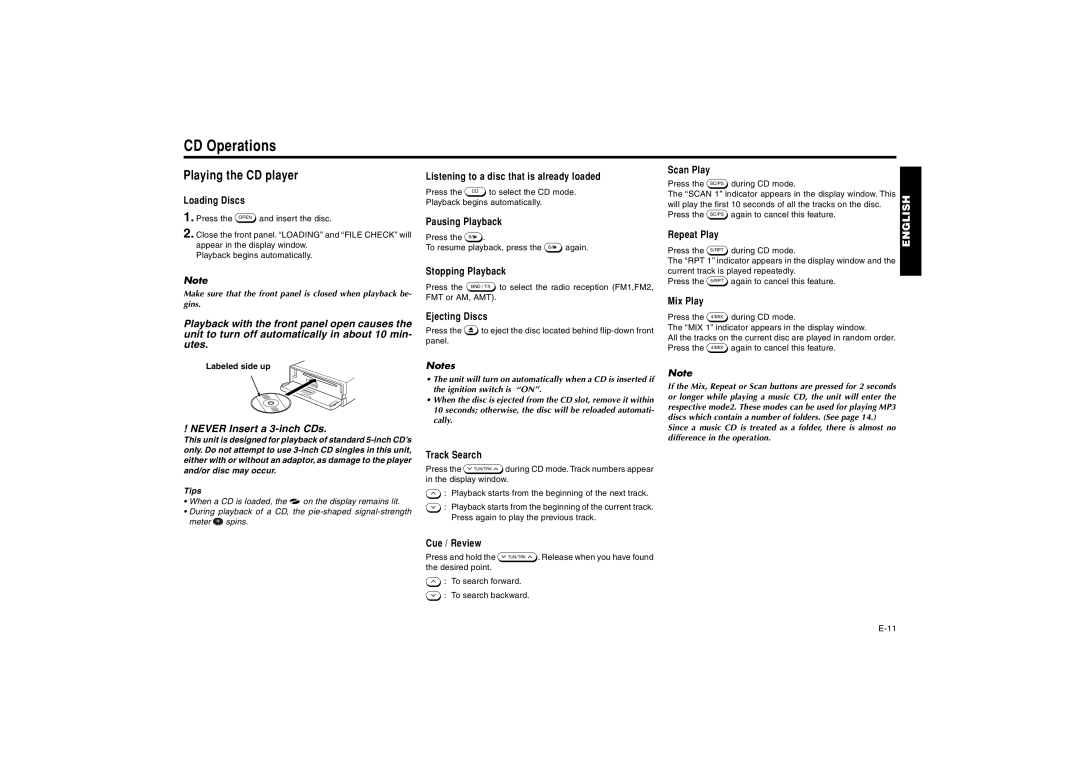 Blaupunkt MP41 manual CD Operations, Playing the CD player 