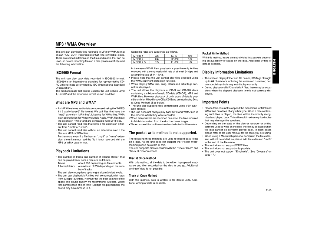 Blaupunkt MP41 manual MP3 / WMA Overview 