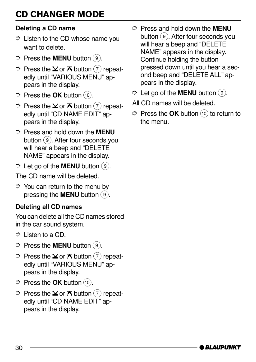 Blaupunkt MP54 operating instructions CD Changer Mode 