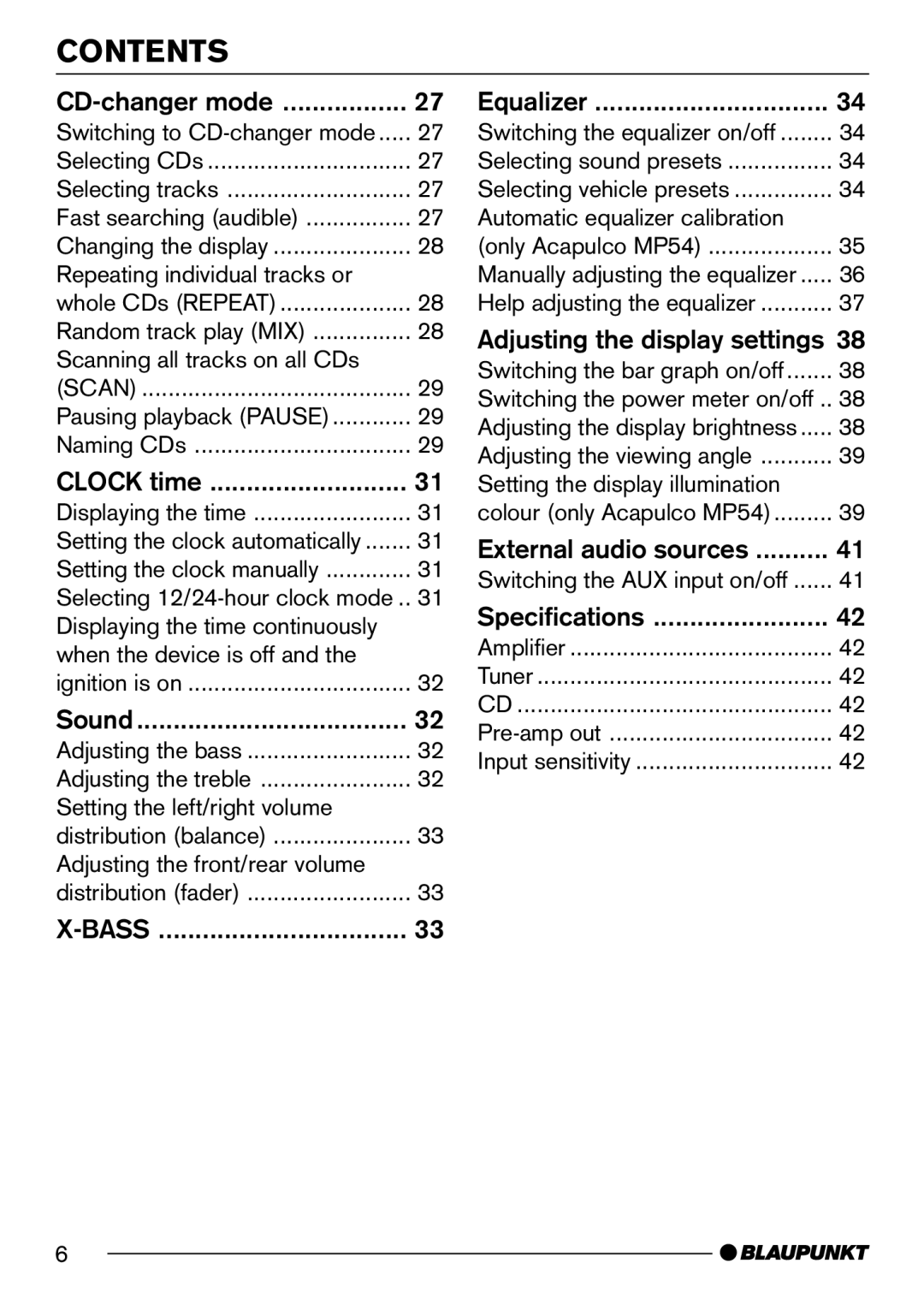 Blaupunkt MP54 operating instructions Bass 