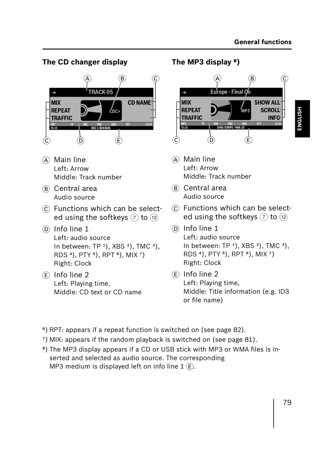 Blaupunkt MP56 7 646 583 310 operating instructions CD changer display, MP3 display ⁸ 