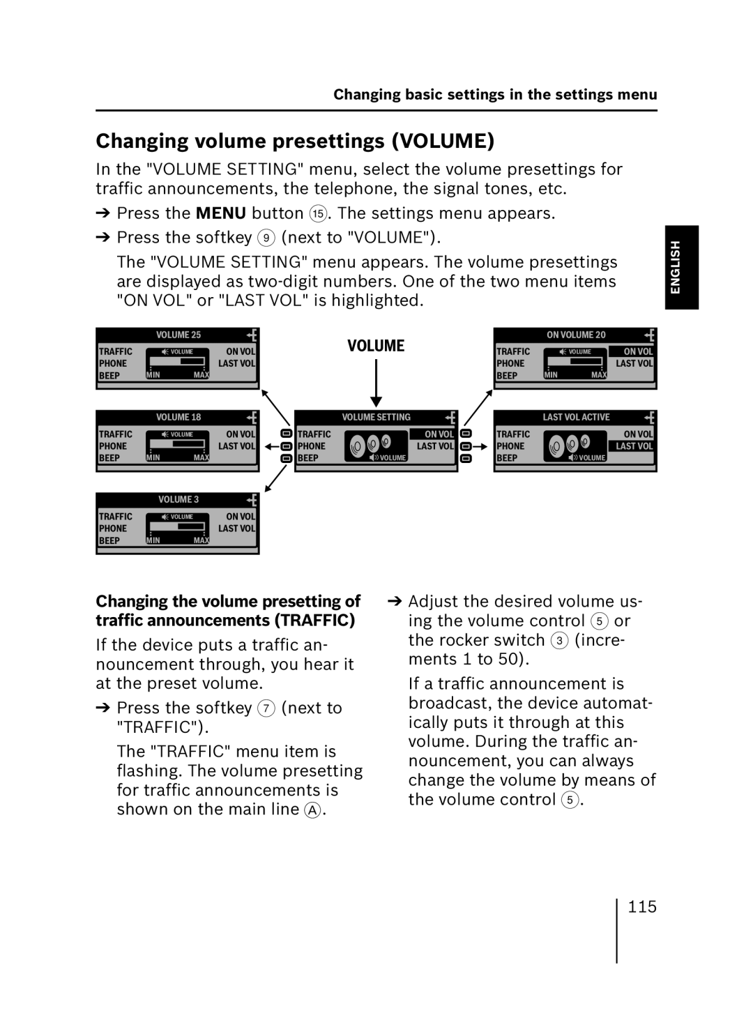 Blaupunkt MP56 7 646 583 310 operating instructions Changing volume presettings Volume 