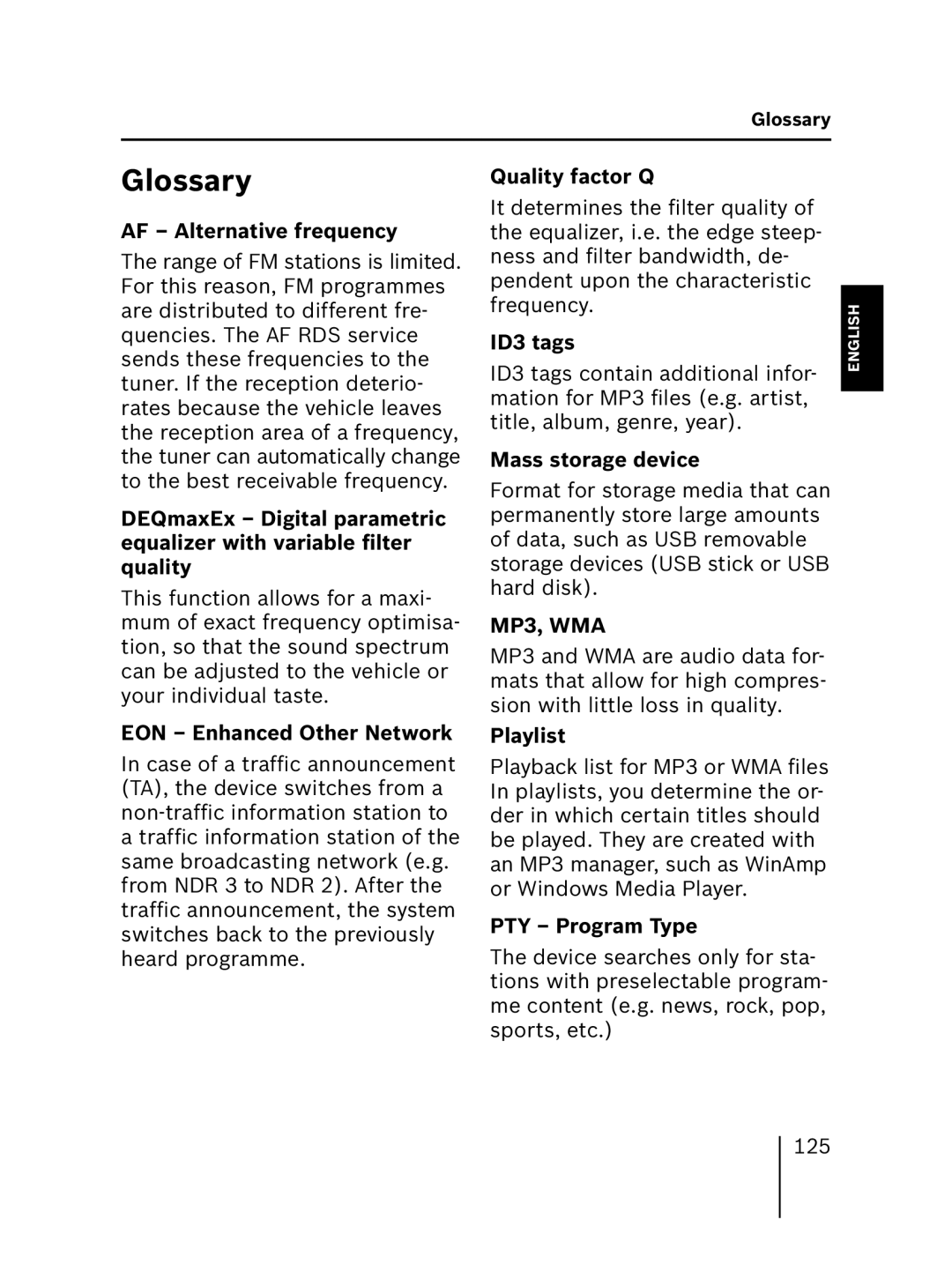 Blaupunkt MP56 7 646 583 310 operating instructions Glossary 