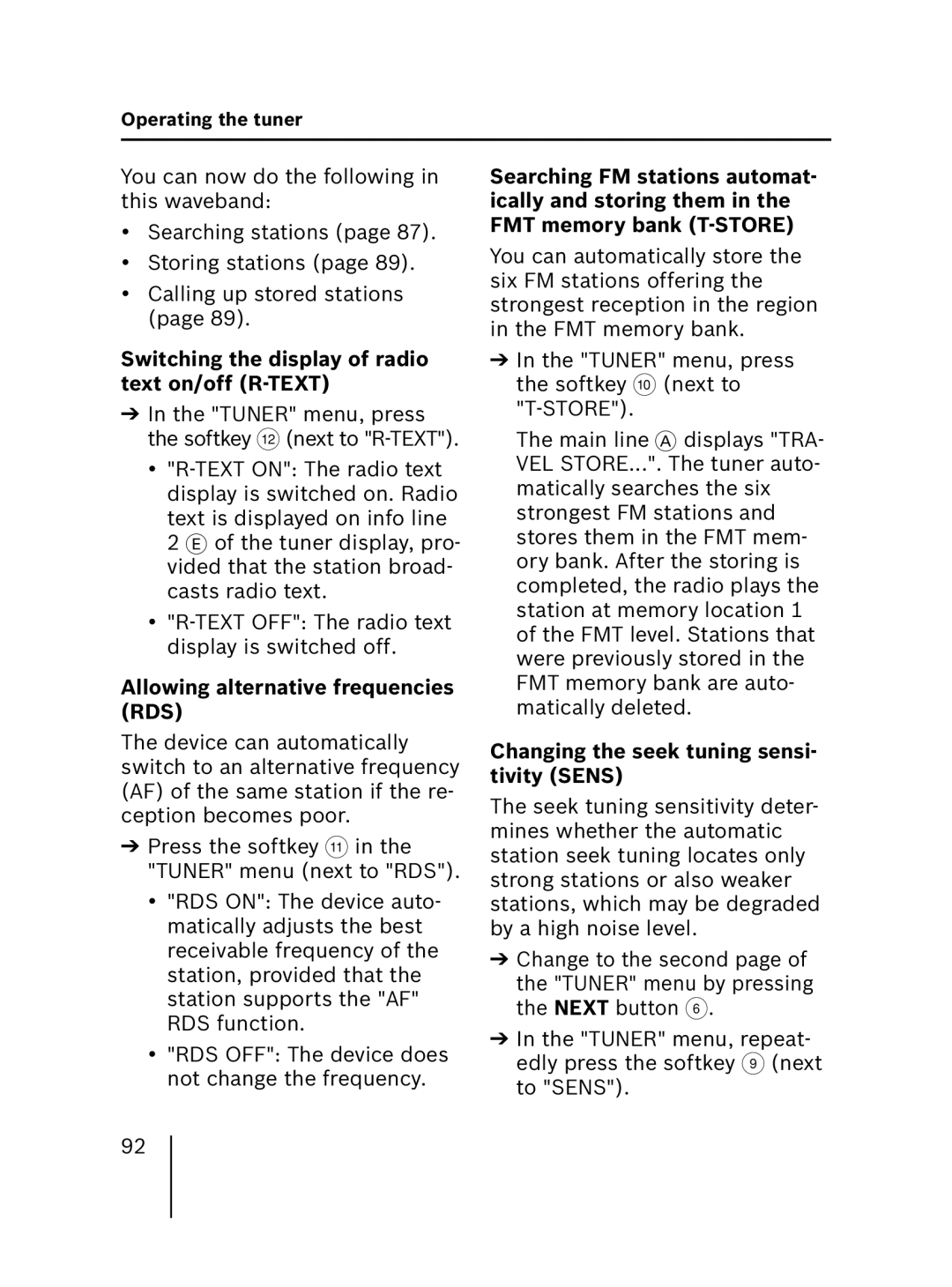 Blaupunkt MP56 Switching the display of radio text on/off R-TEXT, Allowing alternative frequencies RDS 