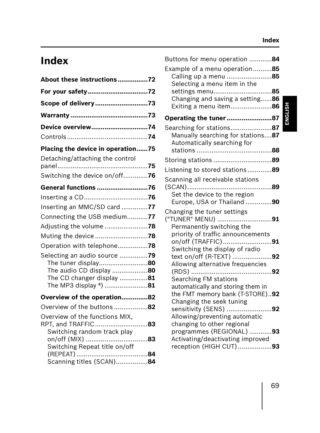 Blaupunkt MP56 operating instructions Index, Repeat 