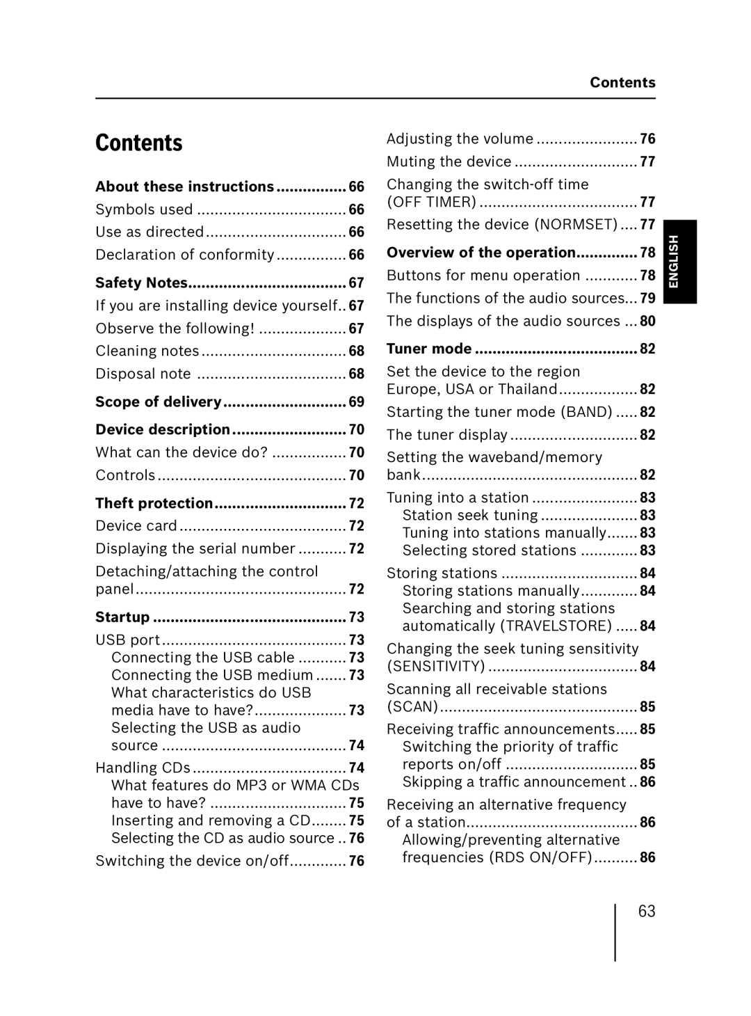 Blaupunkt MP57 operating instructions Contents 