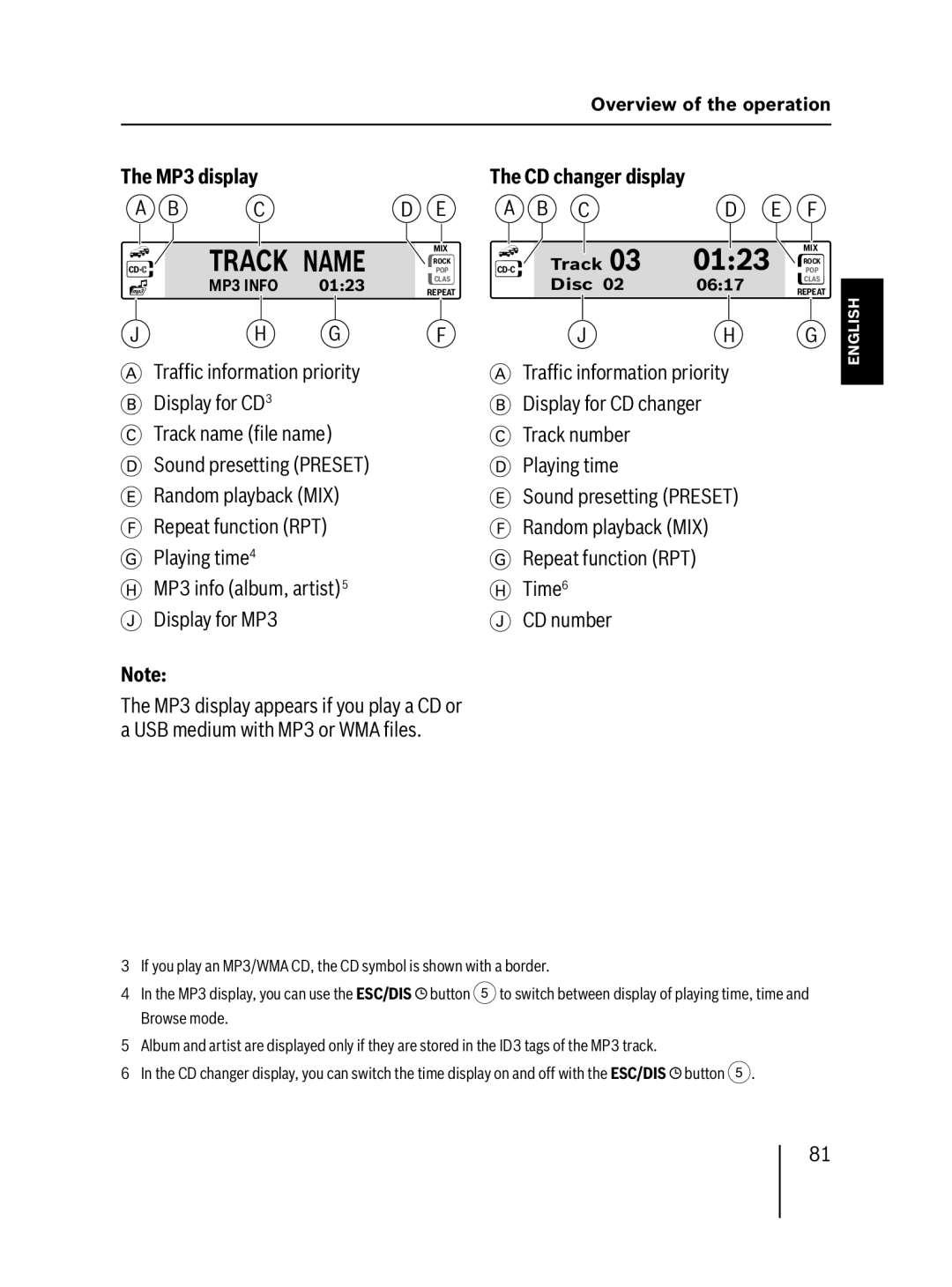 Blaupunkt MP57 operating instructions 0123, MP3 display 