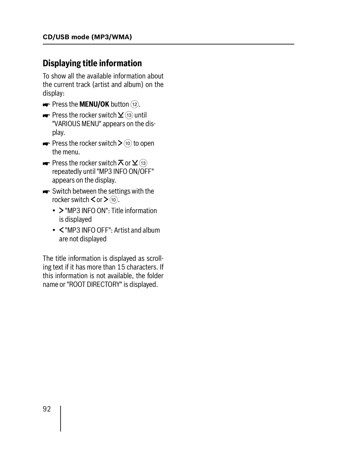 Blaupunkt MP57 operating instructions Displaying title information 