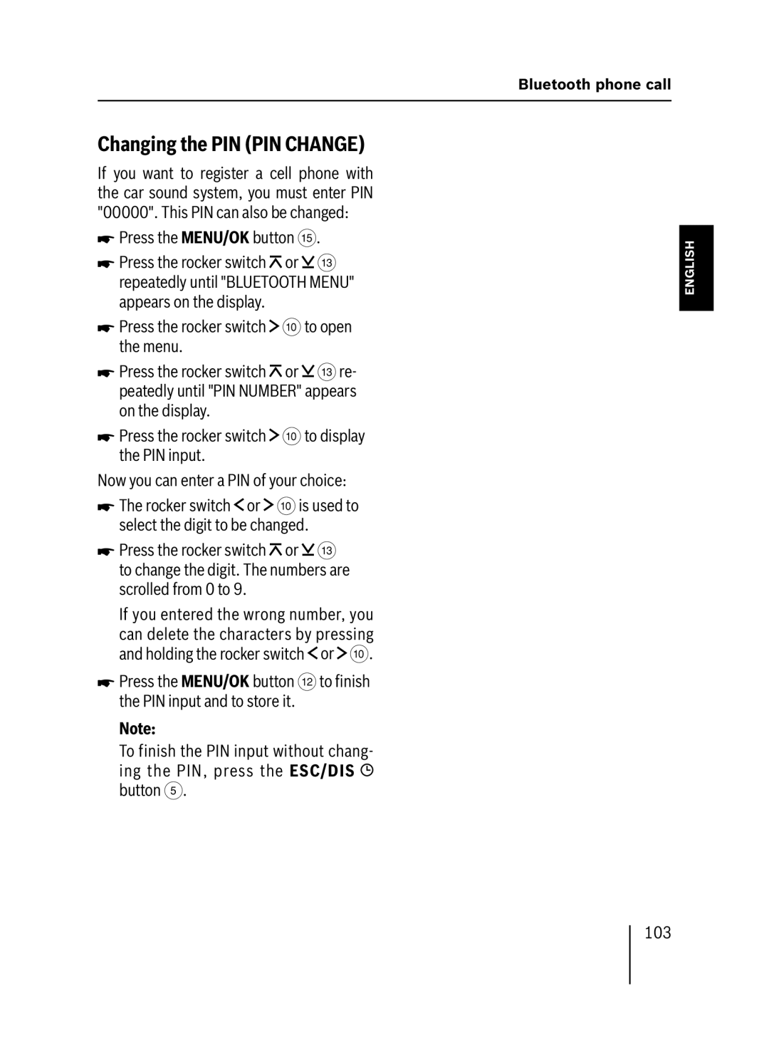 Blaupunkt MP57 operating instructions Changing the PIN PIN Change, 103 