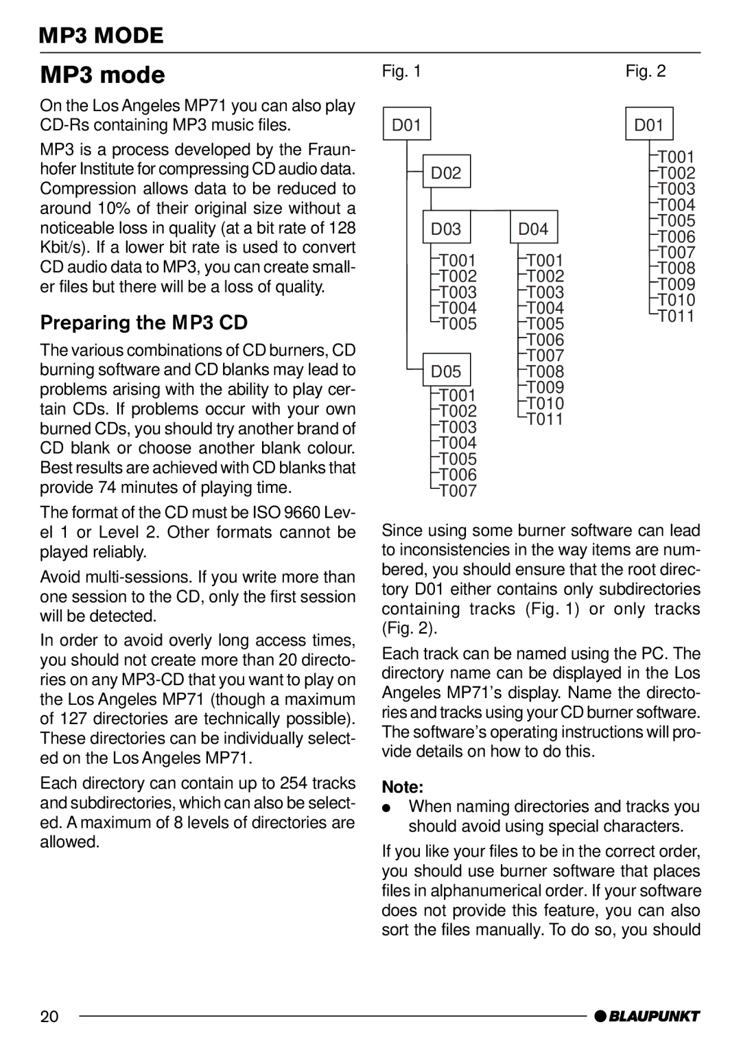 Blaupunkt MP71 operating instructions MP3 mode, MP3 Mode, Preparing the MP3 CD 