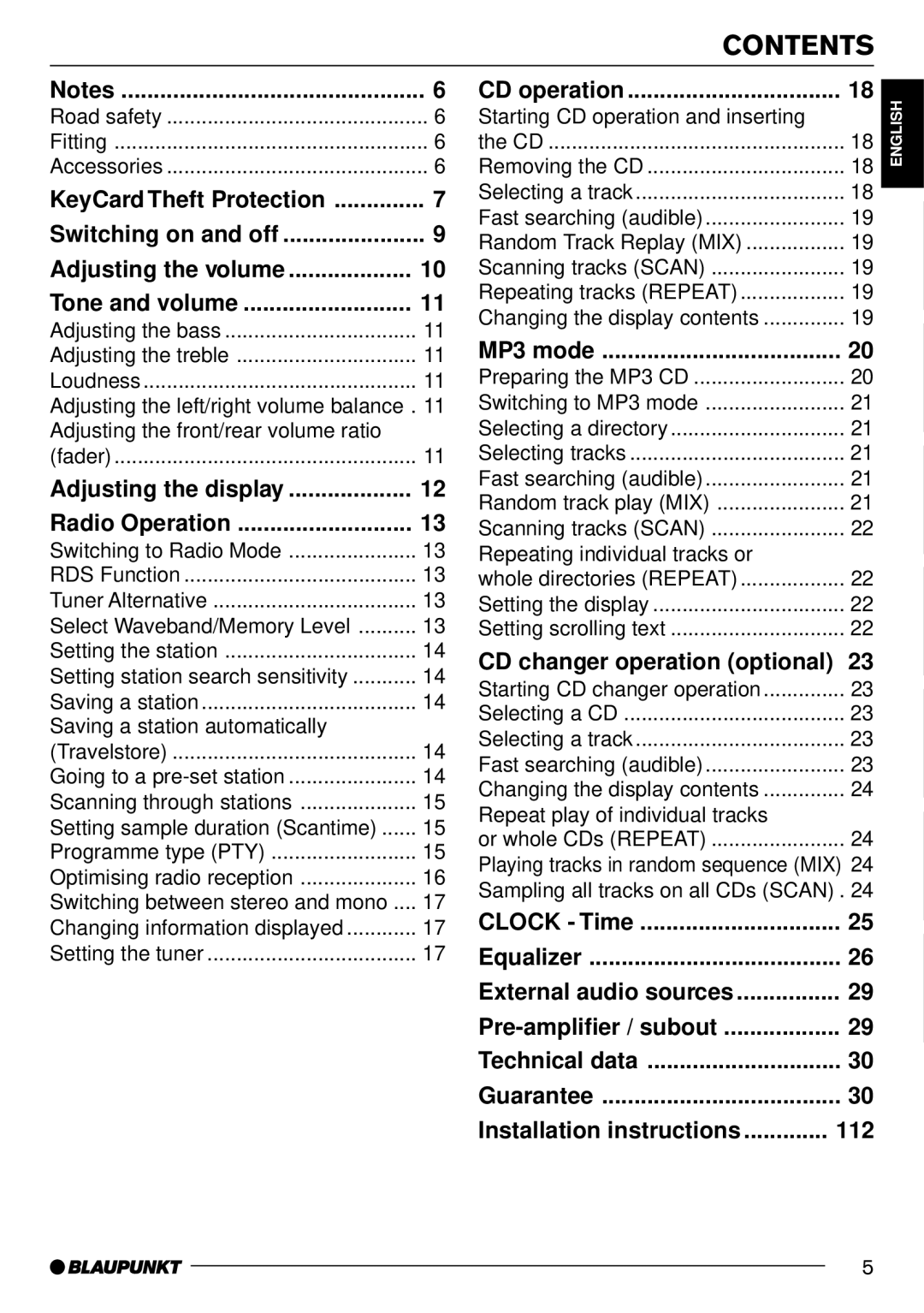 Blaupunkt MP71 operating instructions Contents 