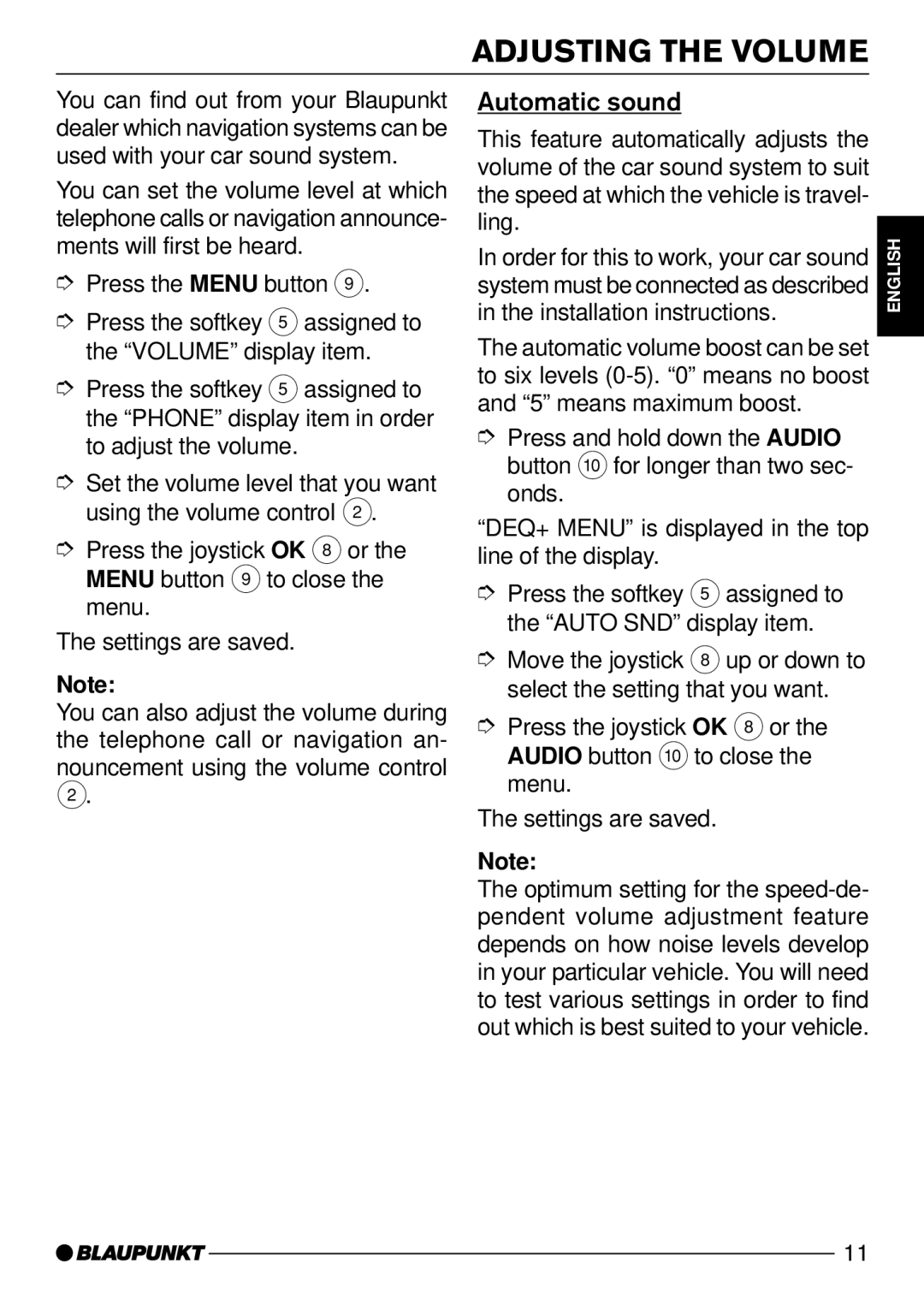 Blaupunkt Seattle MP74 US operating instructions Automatic sound 