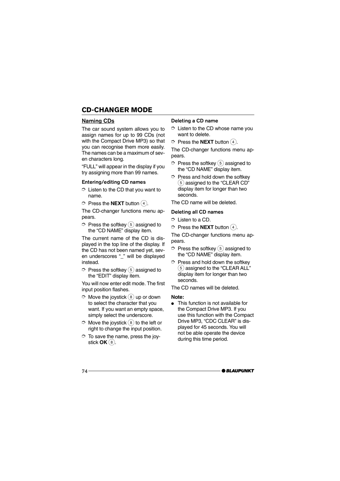 Blaupunkt MP75 operating instructions Naming CDs 