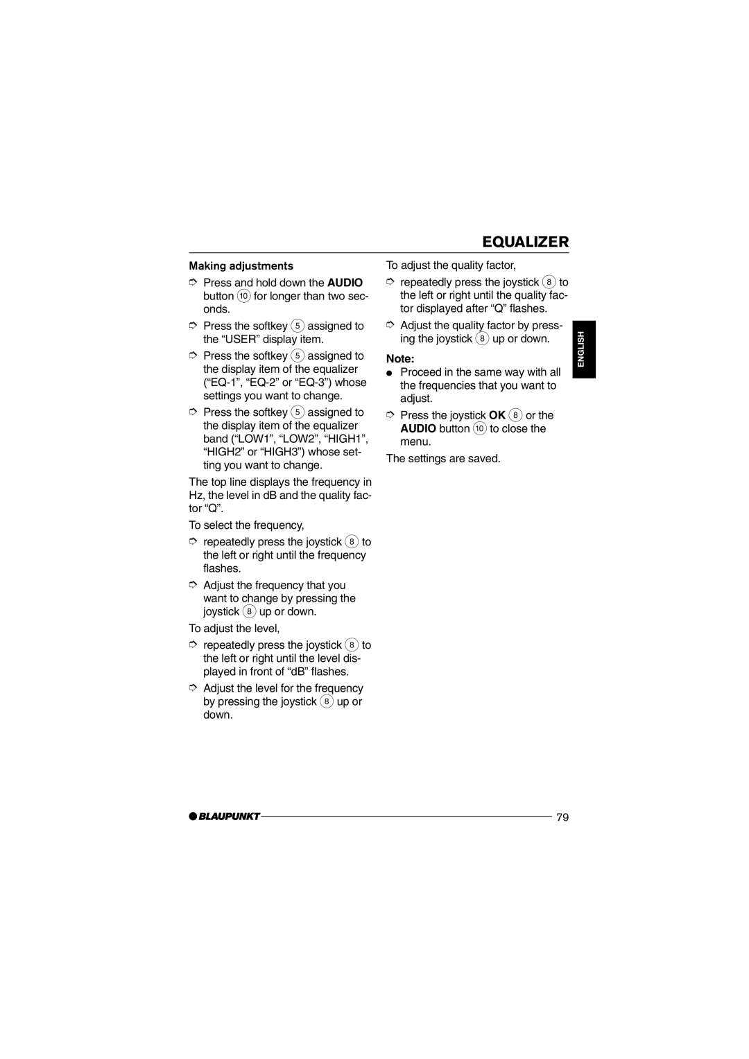 Blaupunkt MP75 operating instructions Equalizer 