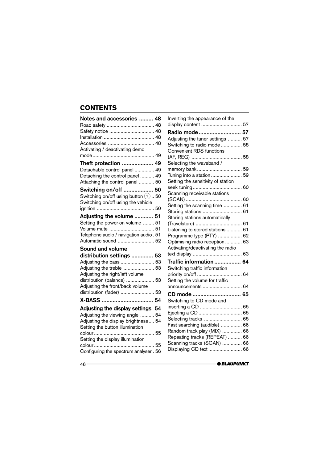 Blaupunkt MP75 operating instructions Contents 