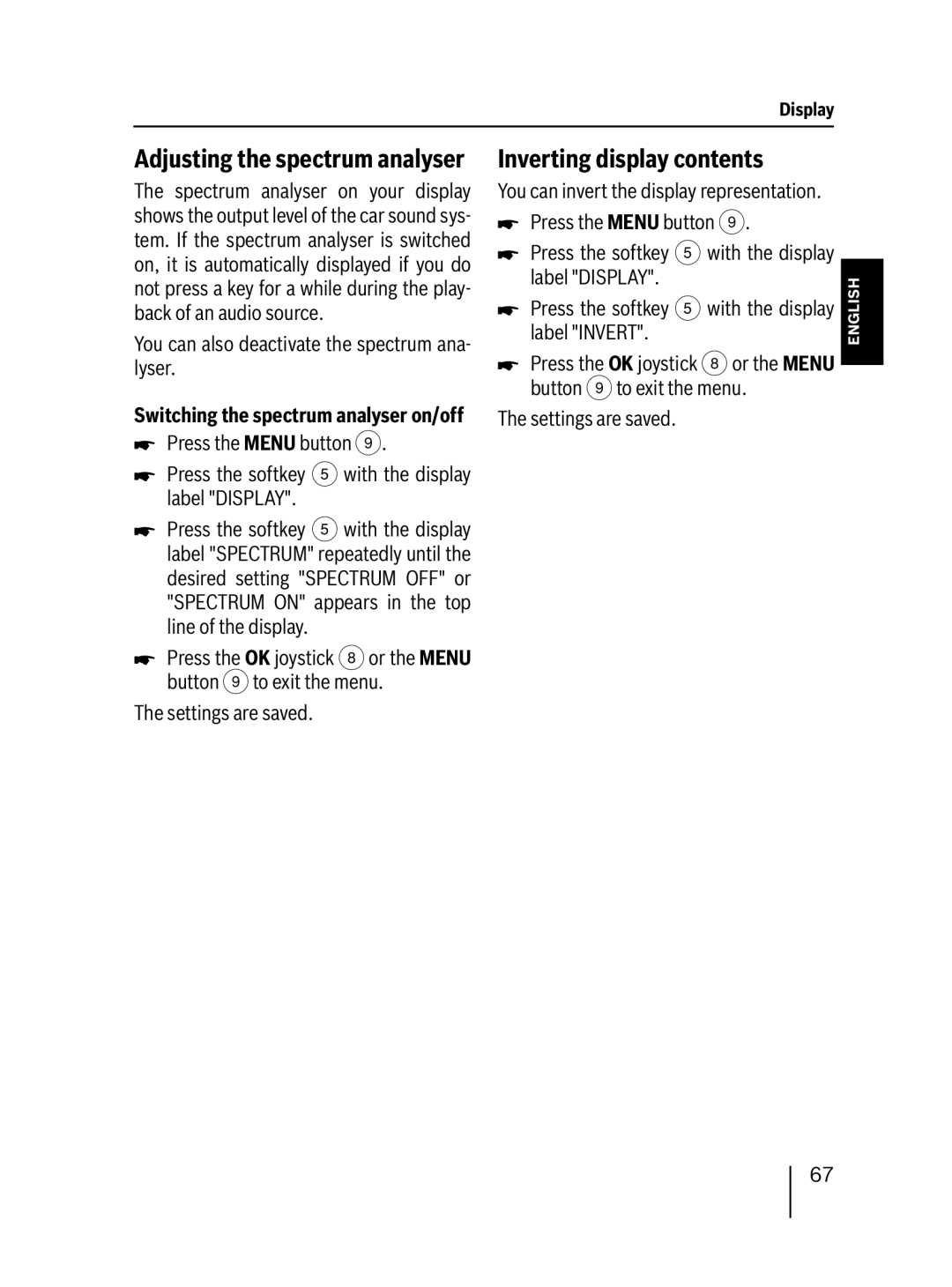 Blaupunkt MP76 operating instructions Inverting display contents 