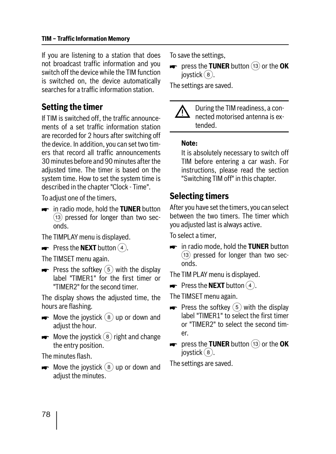 Blaupunkt MP76 operating instructions Setting the timer, Selecting timers 