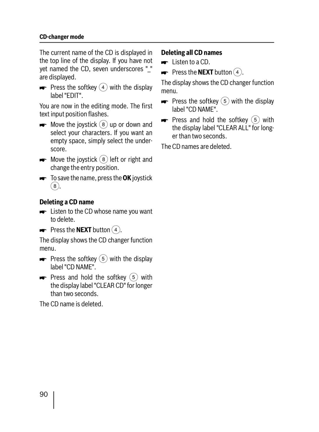 Blaupunkt MP76 operating instructions Deleting a CD name, CD name is deleted, Deleting all CD names, CD names are deleted 