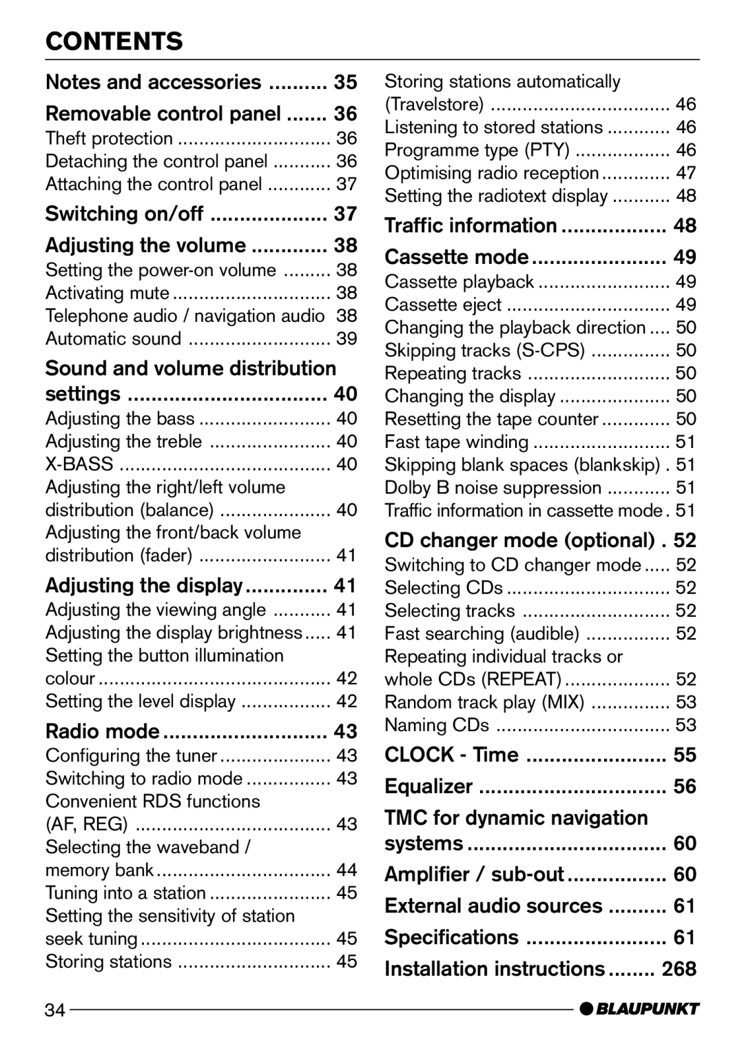 Blaupunkt Arizona DJ73, Nevada DJ72, Madrid C72 operating instructions Contents 