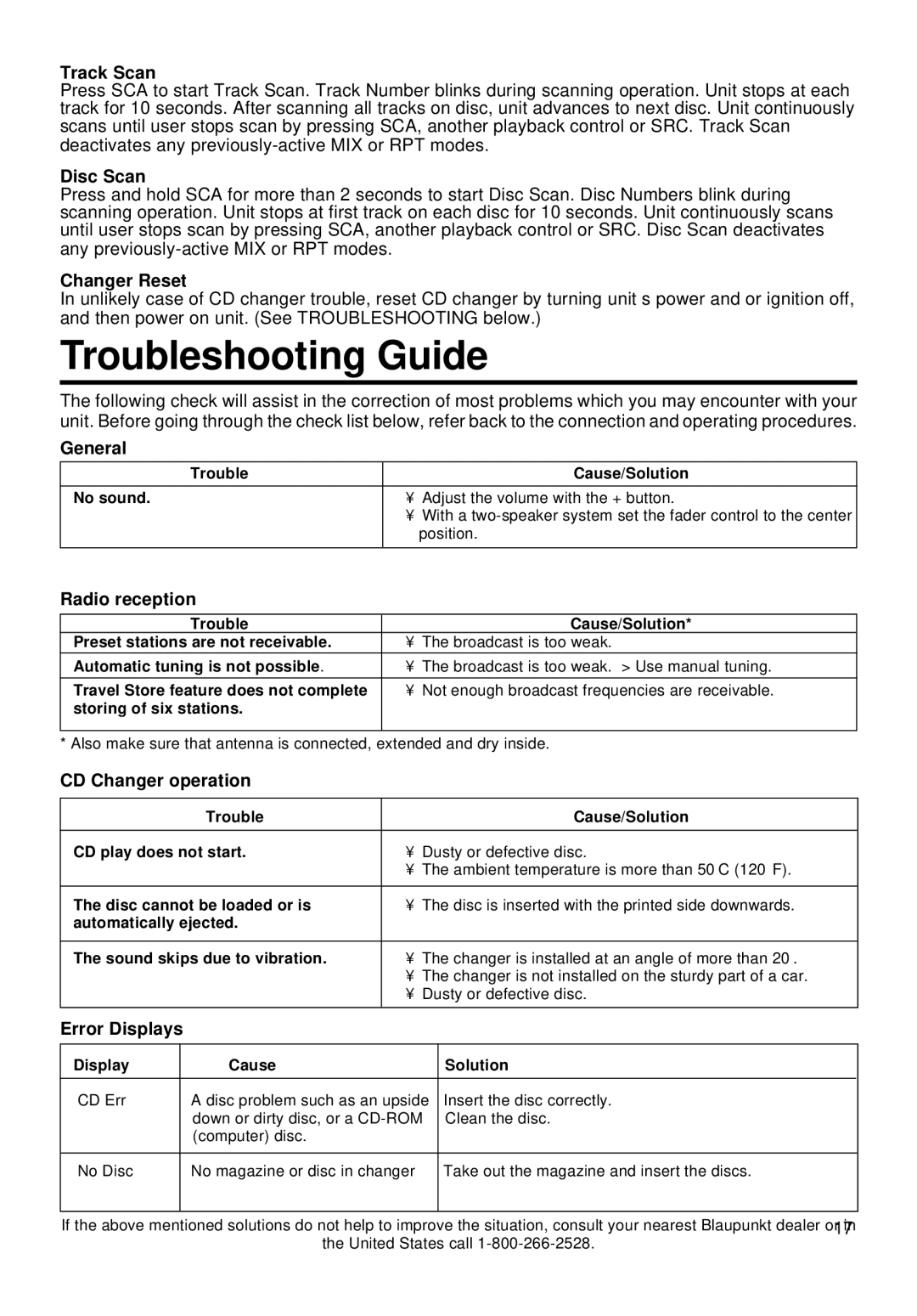 Blaupunkt ORLANDO CM127 manual Troubleshooting Guide 