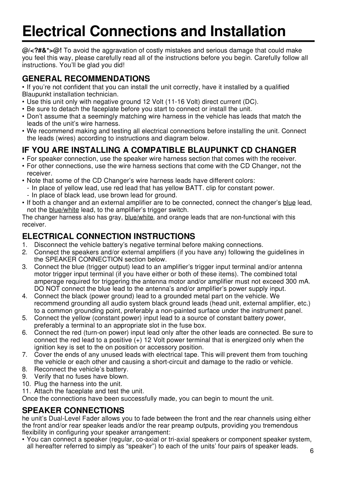 Blaupunkt ORLANDO CM127 manual Electrical Connections and Installation, General Recommendations 