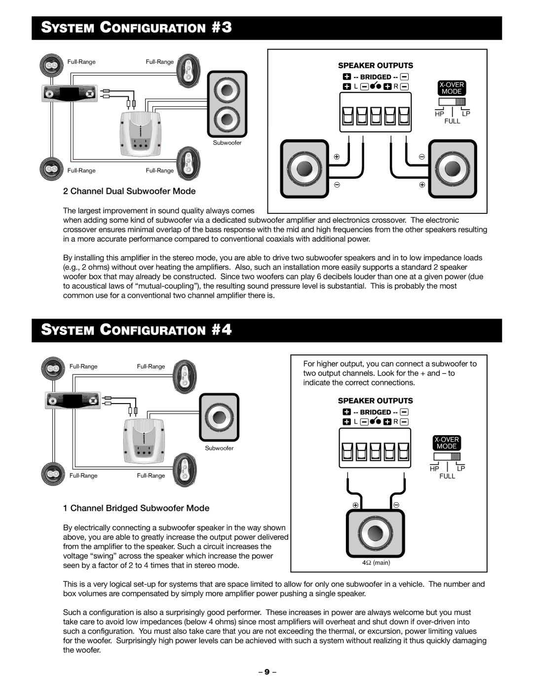 Blaupunkt PA2100 manual System Configuration #3, System Configuration #4, Channel Dual Subwoofer Mode 