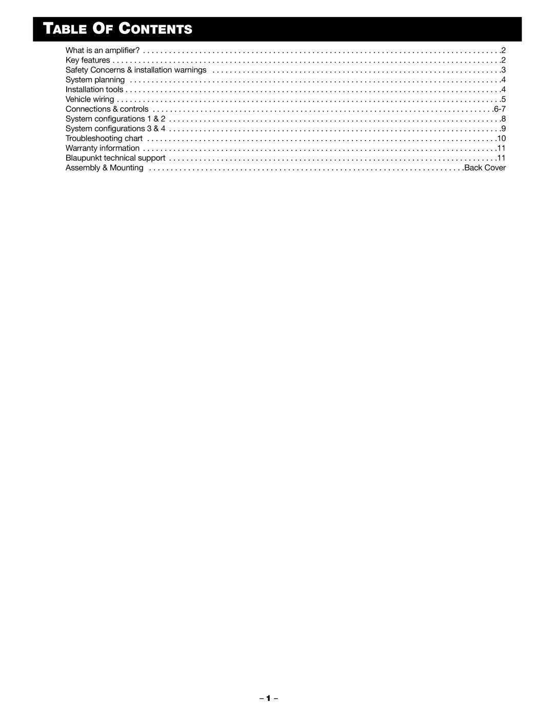 Blaupunkt PA2100 manual Table of Contents 