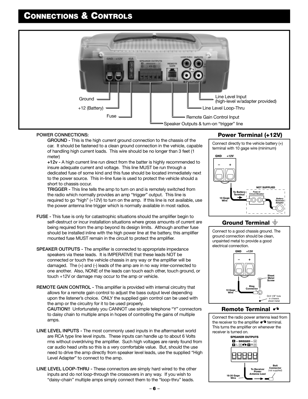 Blaupunkt PA2100 manual Connections & Controls, Power Connections 