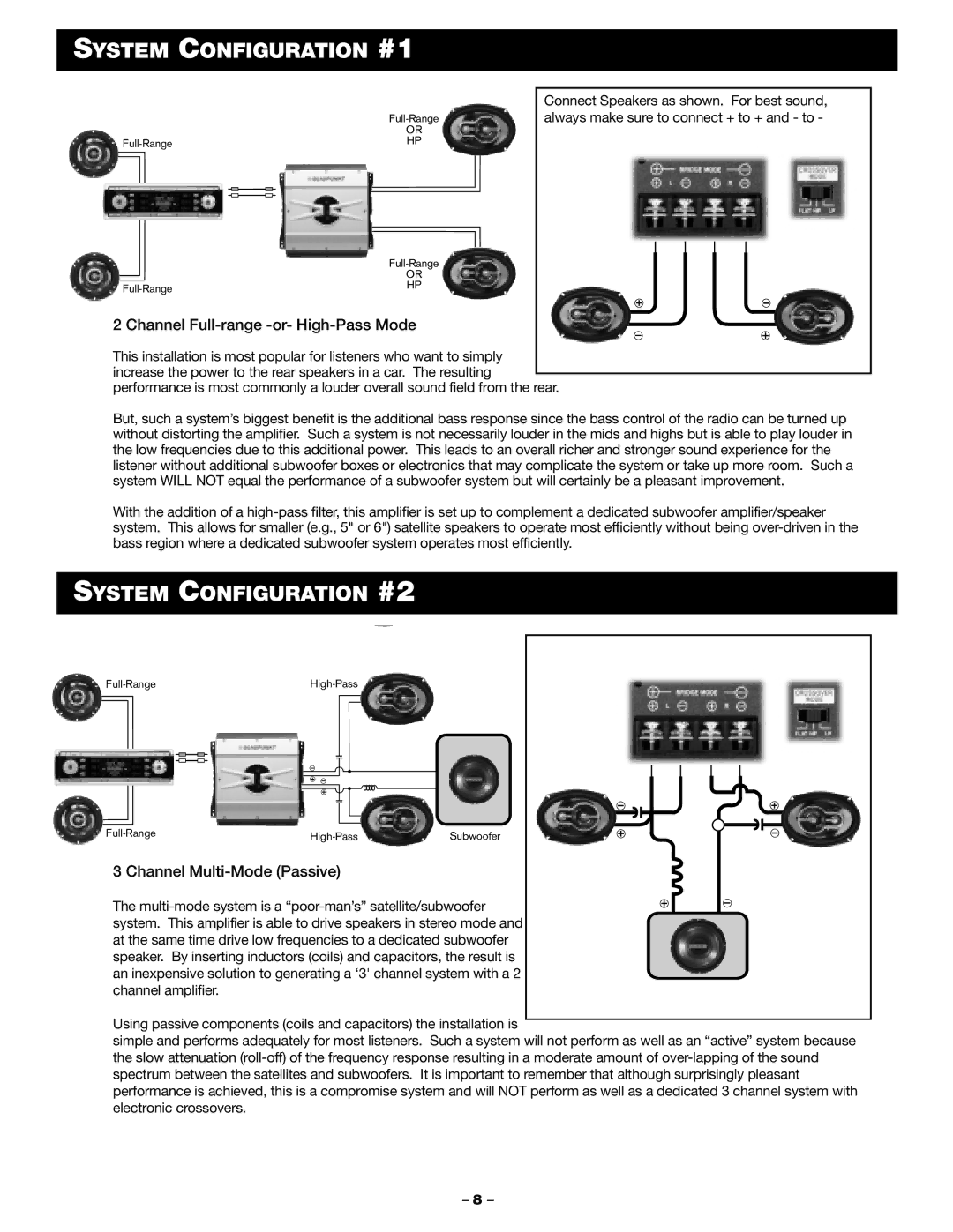 Blaupunkt PCA 2100, PCA 250 manual System Configuration #1, System Configuration #2 