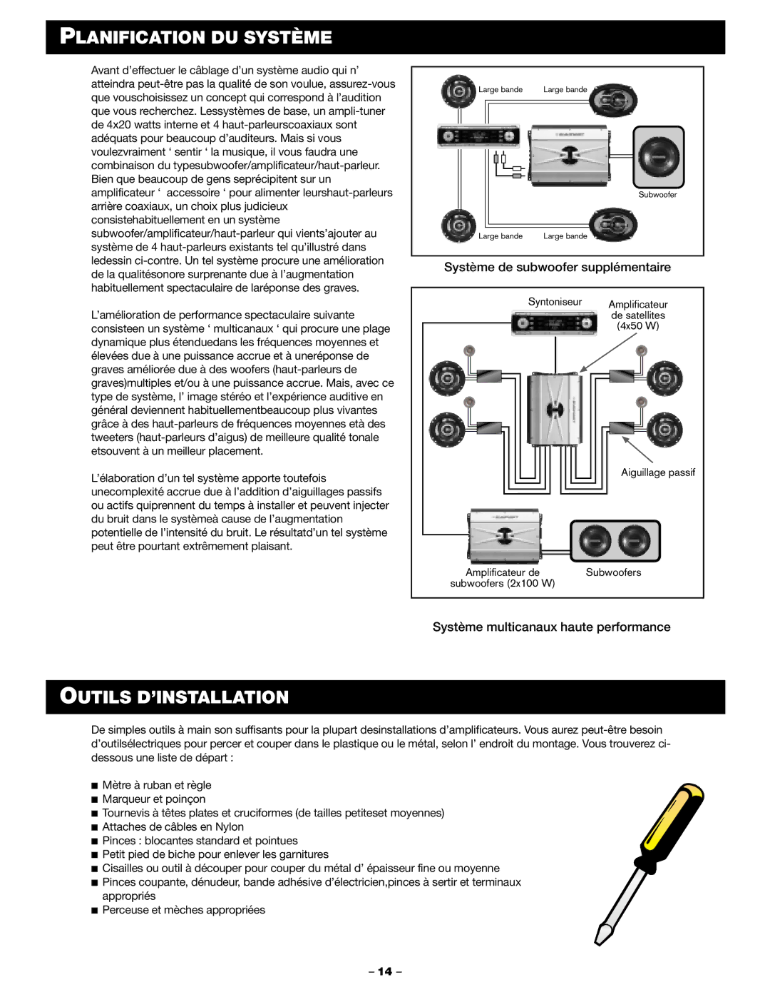 Blaupunkt PCA 2100, PCA 250 manual Planification DU Système, Outils D’INSTALLATION 