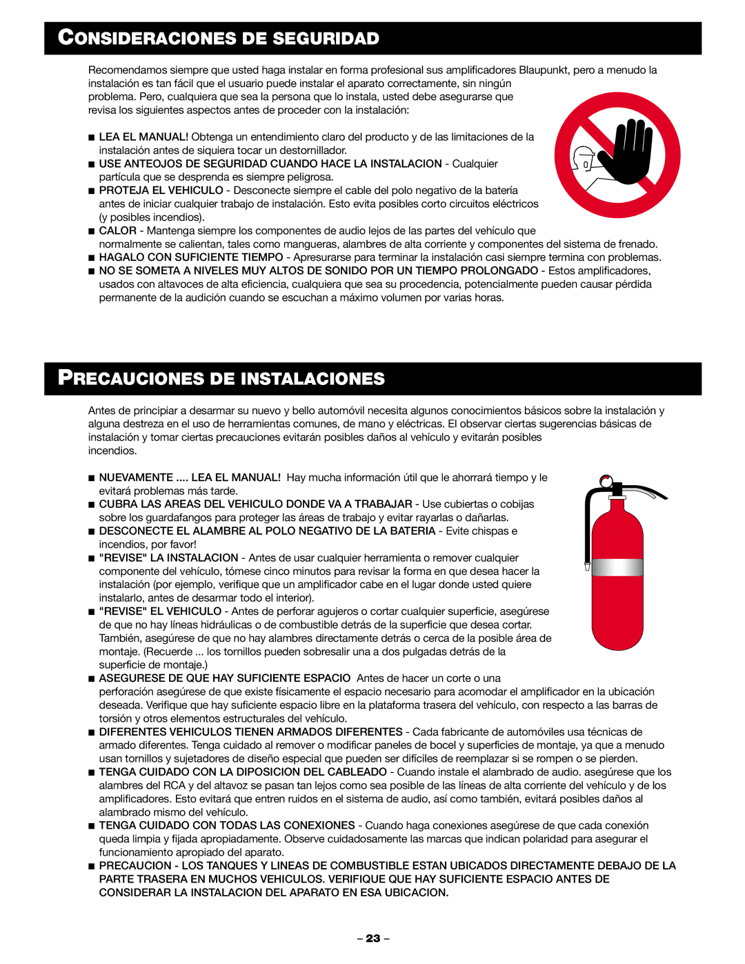 Blaupunkt PCA 250, PCA 2100 manual Consideraciones DE Seguridad, Precauciones DE Instalaciones 