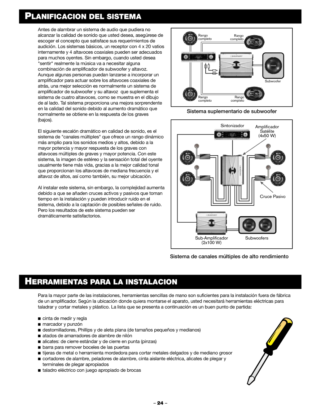 Blaupunkt PCA 2100, PCA 250 manual Planificacion DEL Sistema, Herramientas Para LA Instalacion 